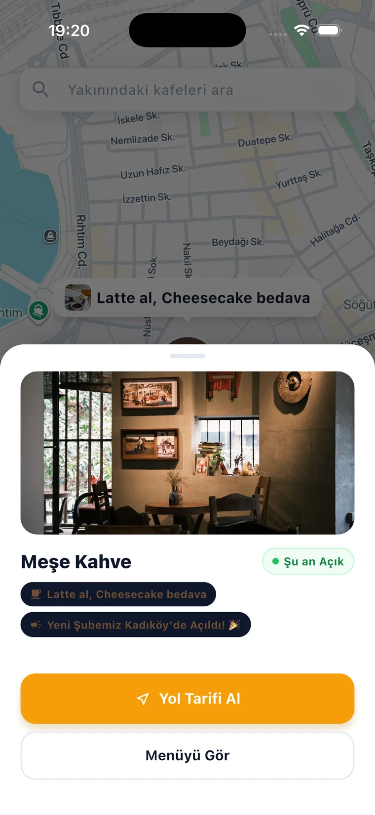 Kafe detay ekranı