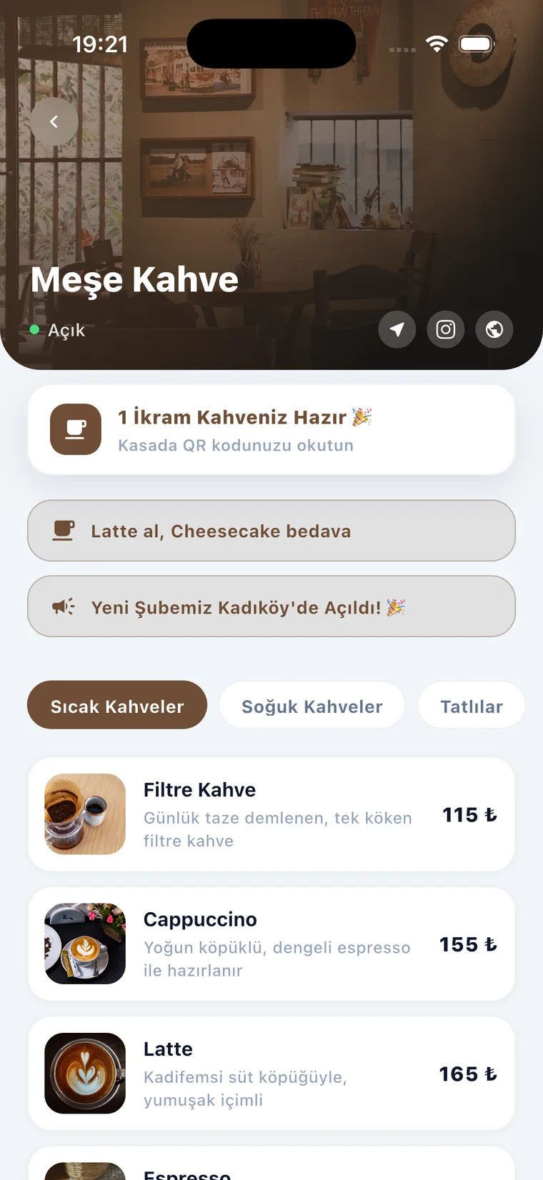 Menü ekranı