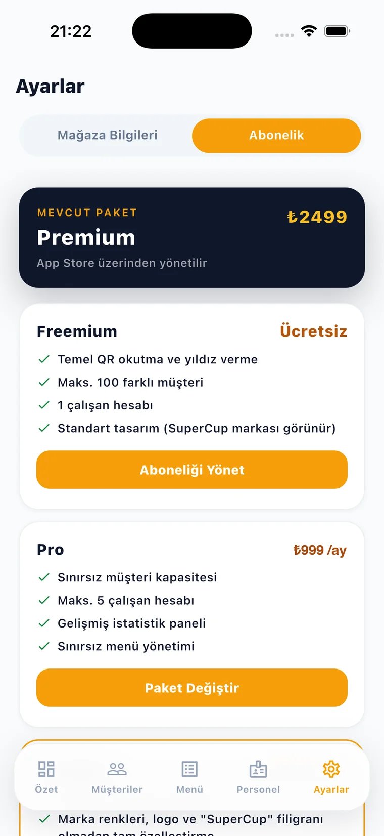 Abonelik ekranı