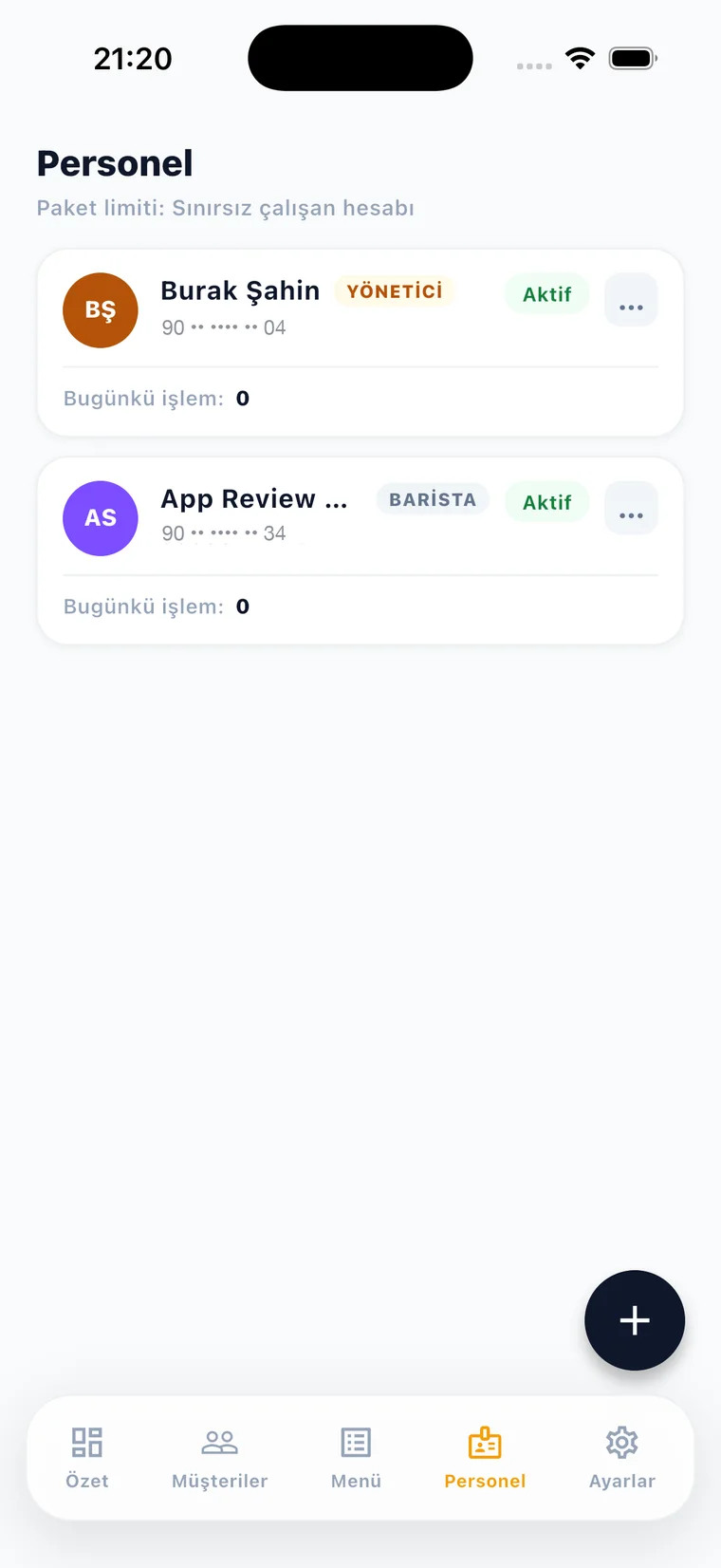 Personel listesi ekranı