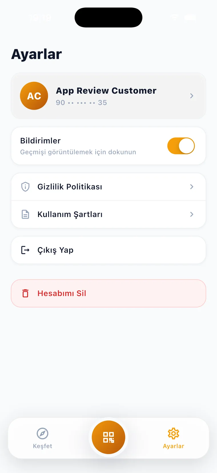 Ayarlar ekranı